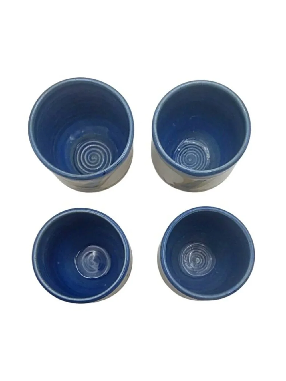Hand Thrown Tea Cups Studio Pottery Set Of 4 Blue & Brown Glaze Japan Vintage